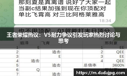 王者荣耀热议：V5耐力争议引发玩家热烈讨论与思考
